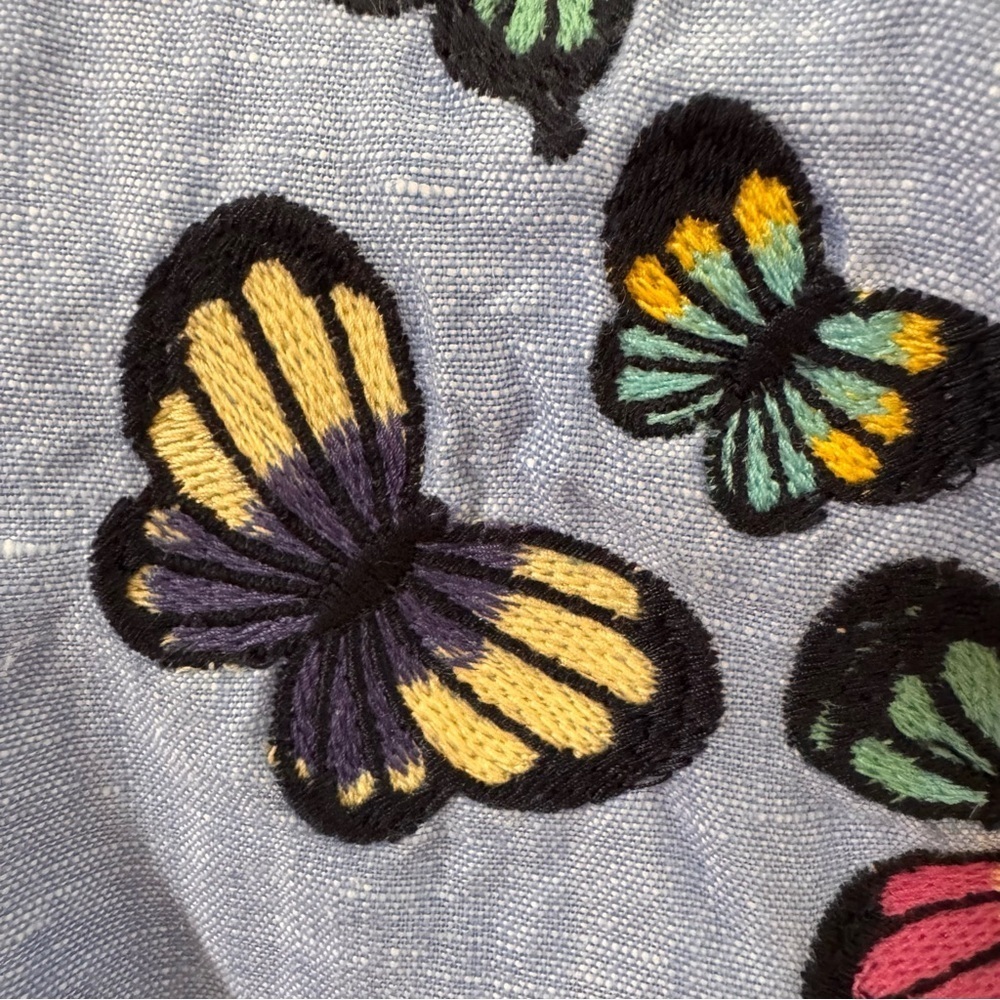 Talbots Embroidered Butterfly Linen Cotton Blend Shift Dress Blue Size 8 - Picture 9 of 9